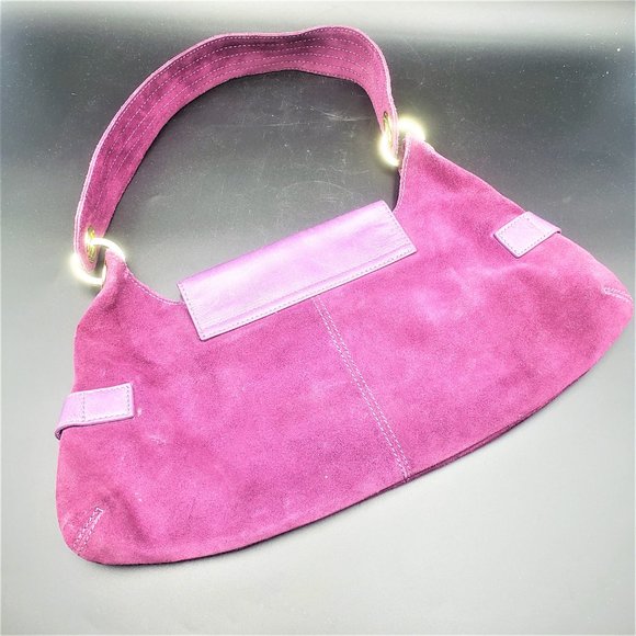 Purple Suede Shoulder Bag Large brass Accents17" strap - Picture 5 of 10